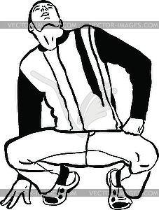 Guy sitting on his haunches looking at top - vector clipart