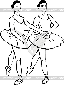  two girls standing in pair of ballerina - vector image