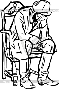 Человек в сапогах сидел и спал в кресле - иллюстрация в векторном формате