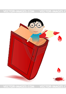 Красная книга и мальчик - векторное изображение EPS