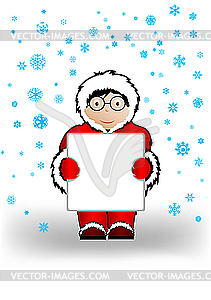  boy in Christmas clothes holding sheet - vector clipart