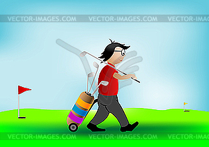 Игрок в гольф с клюшками - векторизованное изображение клипарта