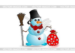 Snowman with red bow - vector clipart