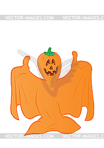 Orange ghost with pumpkin head - vector image