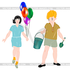 Girl and boy - royalty-free vector clipart