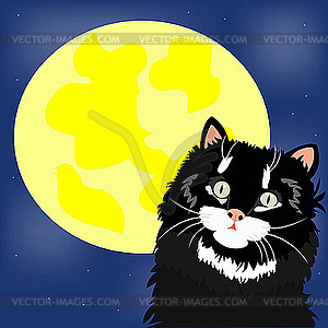 Black cat and moon - vector image