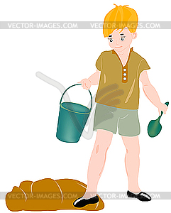 Small boy near sandbox - vector image