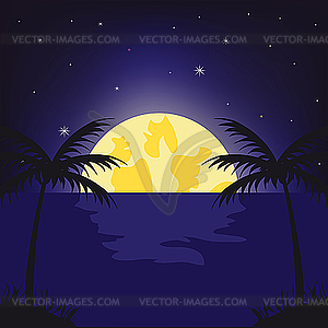 Moonlight night in tropics - vector clipart