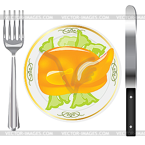 Fried ham on plate - vector image