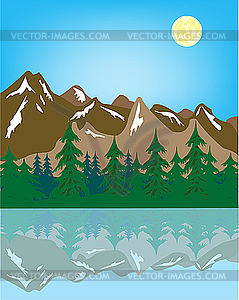 Горный ландшафт с отражением в воде - стоковый векторный клипарт