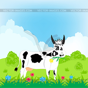 Cow grazes on meadow - stock vector clipart