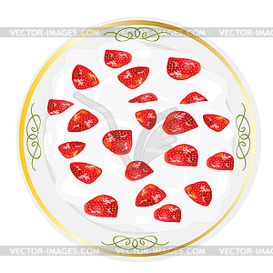 Strawberries in sour cream - vector image