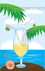 Blue sea in tropic and cocktail - vector clipart