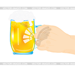 Male hand with mug beer - vector clipart