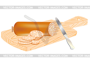 Cut sausage on board - vector EPS clipart