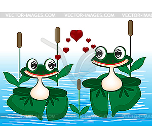 Two frogs on marsh - vector clipart