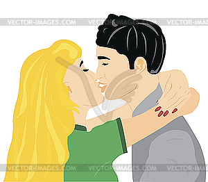 Lad and girl kissing - vector image