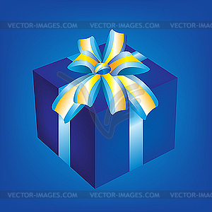 Gift box with blue bow - vector clipart