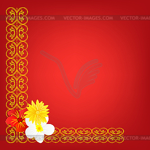 Decorative red corner with flowers - vector clipart