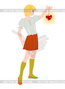 Девочка с сердечком - рисунок в векторе