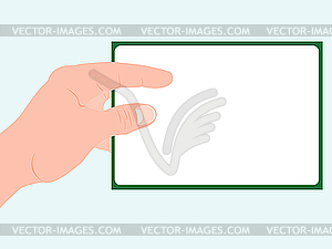 Human hand and clean sheet with frame - vector EPS clipart