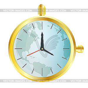 Gold watch with map of the world - vector clipart