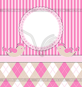 Baby girl card with birds - color vector clipart