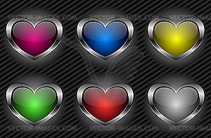 Glossy metal heart buttons - vector image