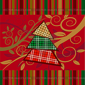 Christmas striped card with new year tree - vector clip art