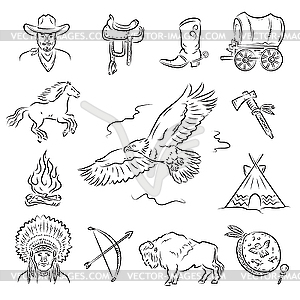 Western Icons Set - vector image