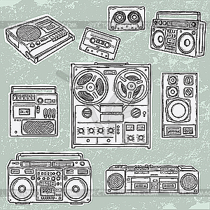 Old tape recorders - vector clip art