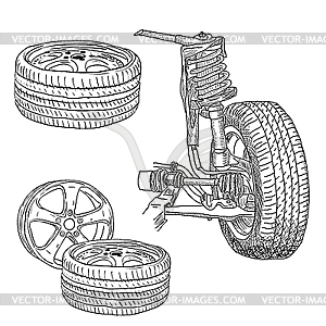 Race car shock absorber and wheel. - royalty-free vector clipart