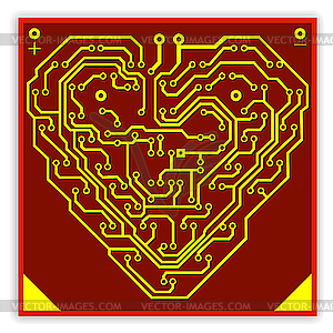 Circuit board pattern in the shape of the heart.. V - vector EPS clipart