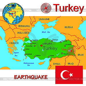 Turkey map with epicenter earthquake. - vector image