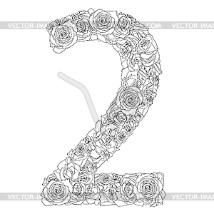 Flower alphabet of red roses, letter 2 - vector clip art