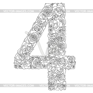 Flower alphabet of red roses, letter 4 - vector clipart