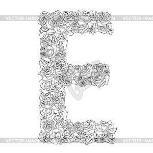 Flower alphabet of red roses, letter E - vector clip art