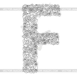 Flower alphabet of red roses, letter F - vector clipart