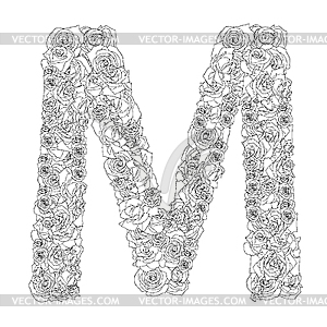 Flower alphabet of red roses, letter M - vector clipart