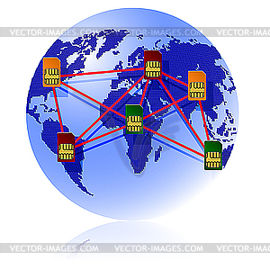 Globe Sim card connecting continents. - vector clipart
