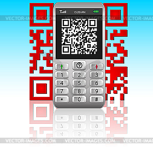 Smartphone with QR code.  - vector image