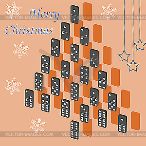 Beautiful tree of dominoes. Christmas card. - vector image