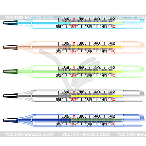Медицинские стеклянные ртутные термометры - клипарт в векторном виде