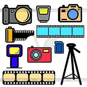 set of cameras and accessories. - color vector clipart