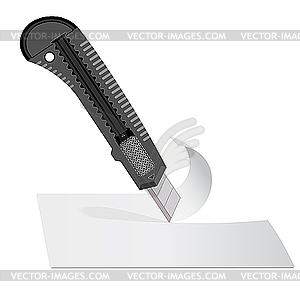 Plastic knife to cut the paper sheet of white paper - vector image