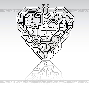 Circuit board pattern in the shape of the heart. - vector clipart