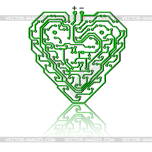 Circuit board pattern in the shape of the heart. - vector clipart
