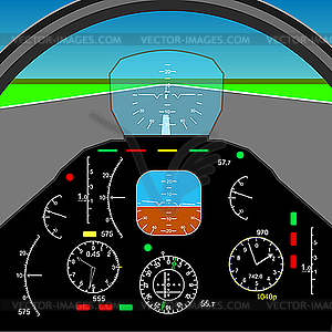 Control panel in plane cockpit - vector clipart