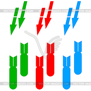 Set of arrows and bombs - vector clip art