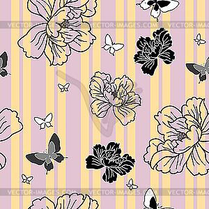 Seamless wallpaper flowers and butterflies - vector image